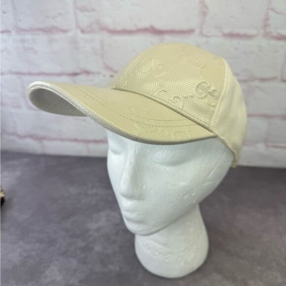 Gucci Embossed Mesh Gg Cream Cap Hat Medium - Picture 3 of 13